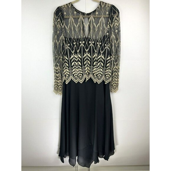 Vintage Cachet by Bari Protas Women Long Sleeve Dress Size 11/12 Lace Mesh Sheer - Picture 12 of 12